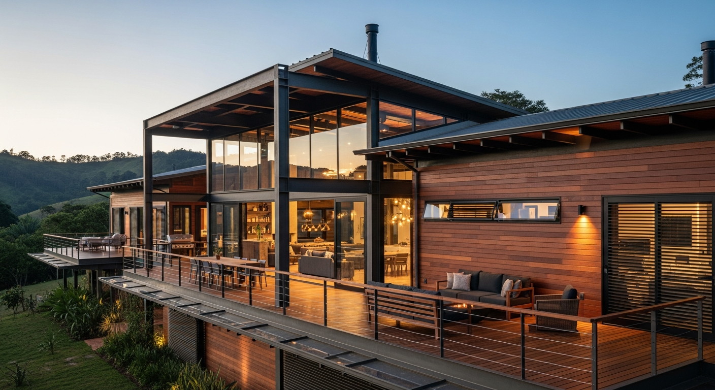 Chale de luxo em madeira e aco